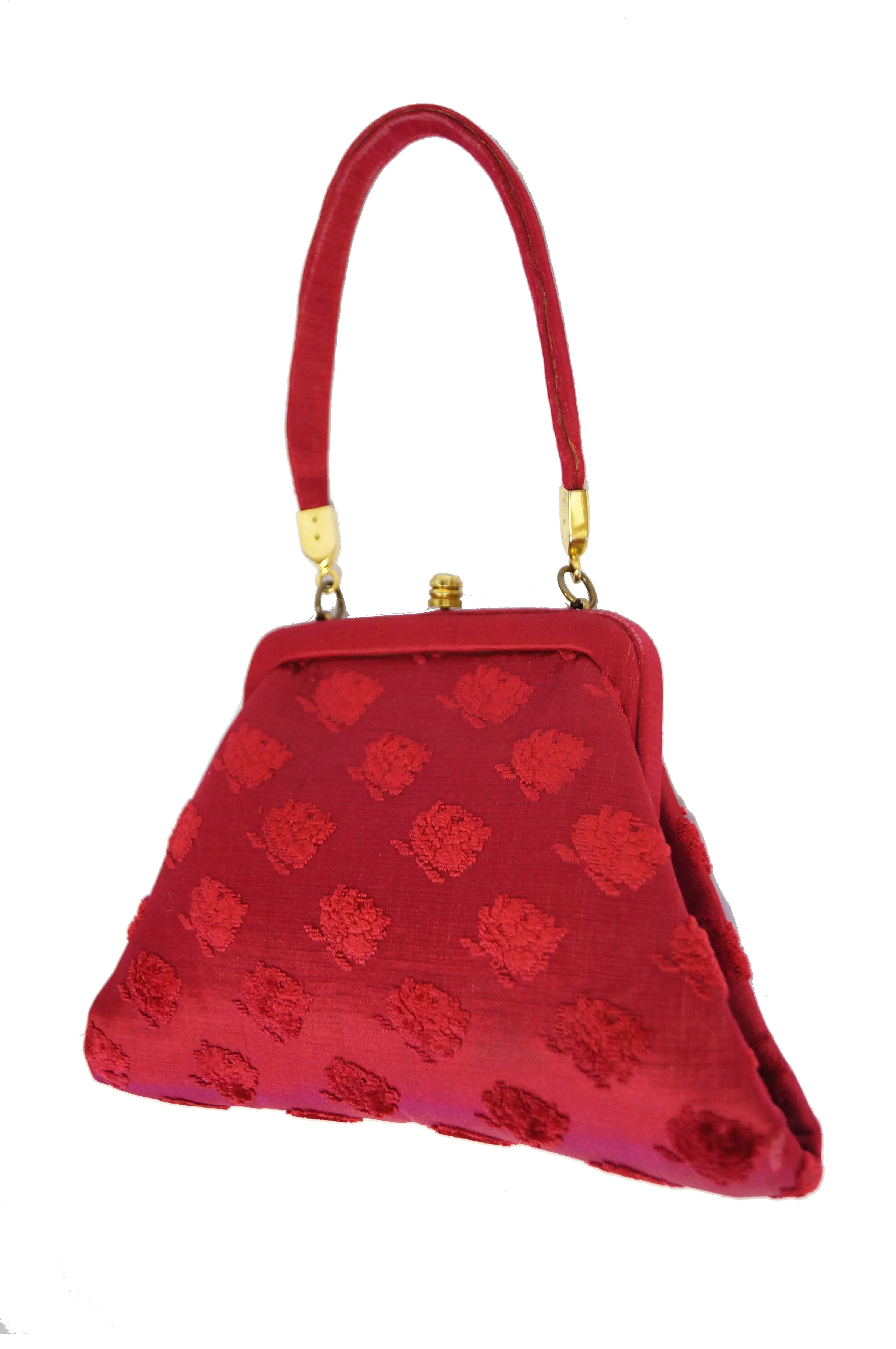 1950s Roberta di Camerino Red Tapestry Evening Bag with Hand Painted Porcelain