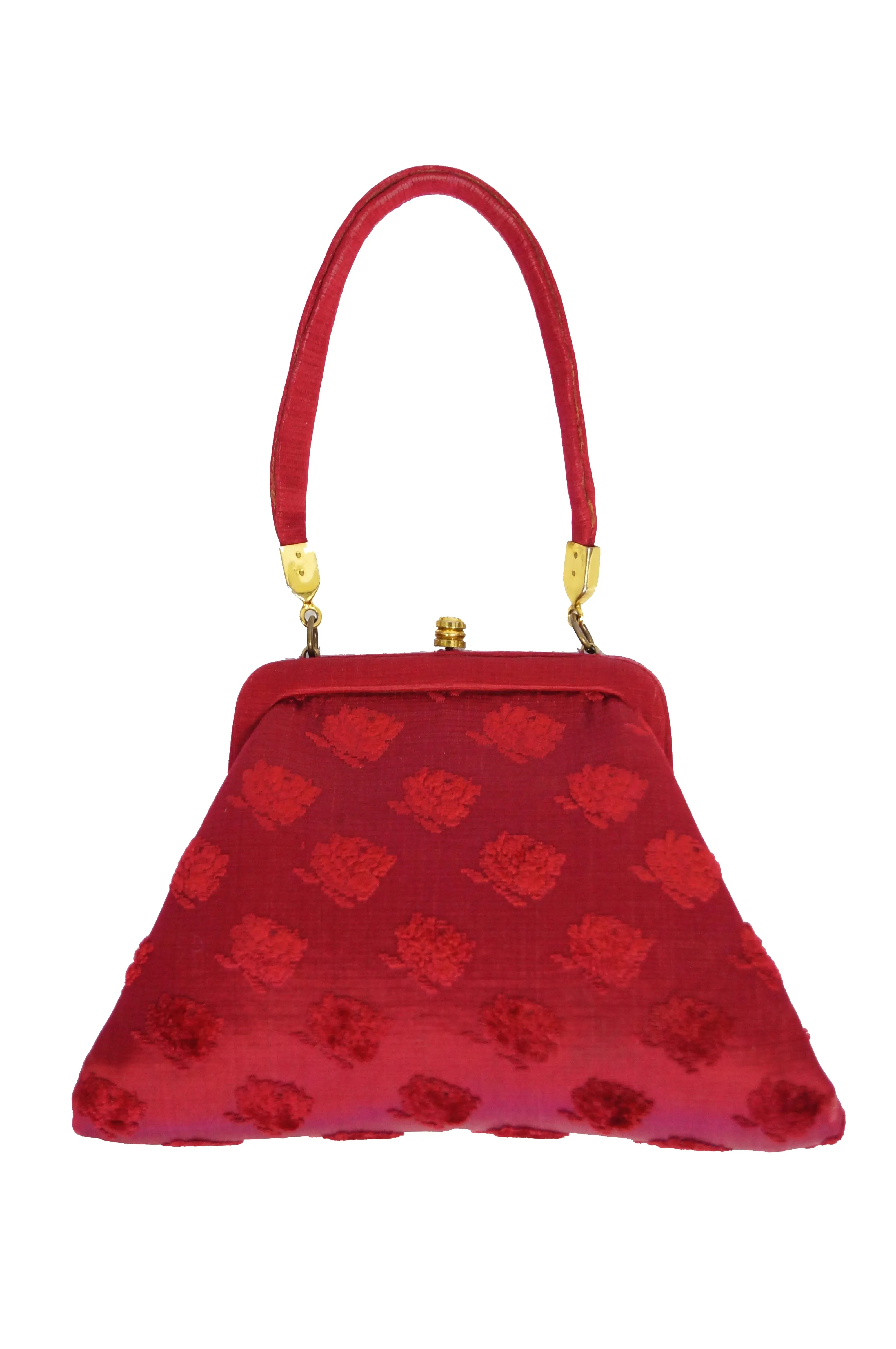 1950s Roberta di Camerino Red Tapestry Evening Bag with Hand Painted Porcelain