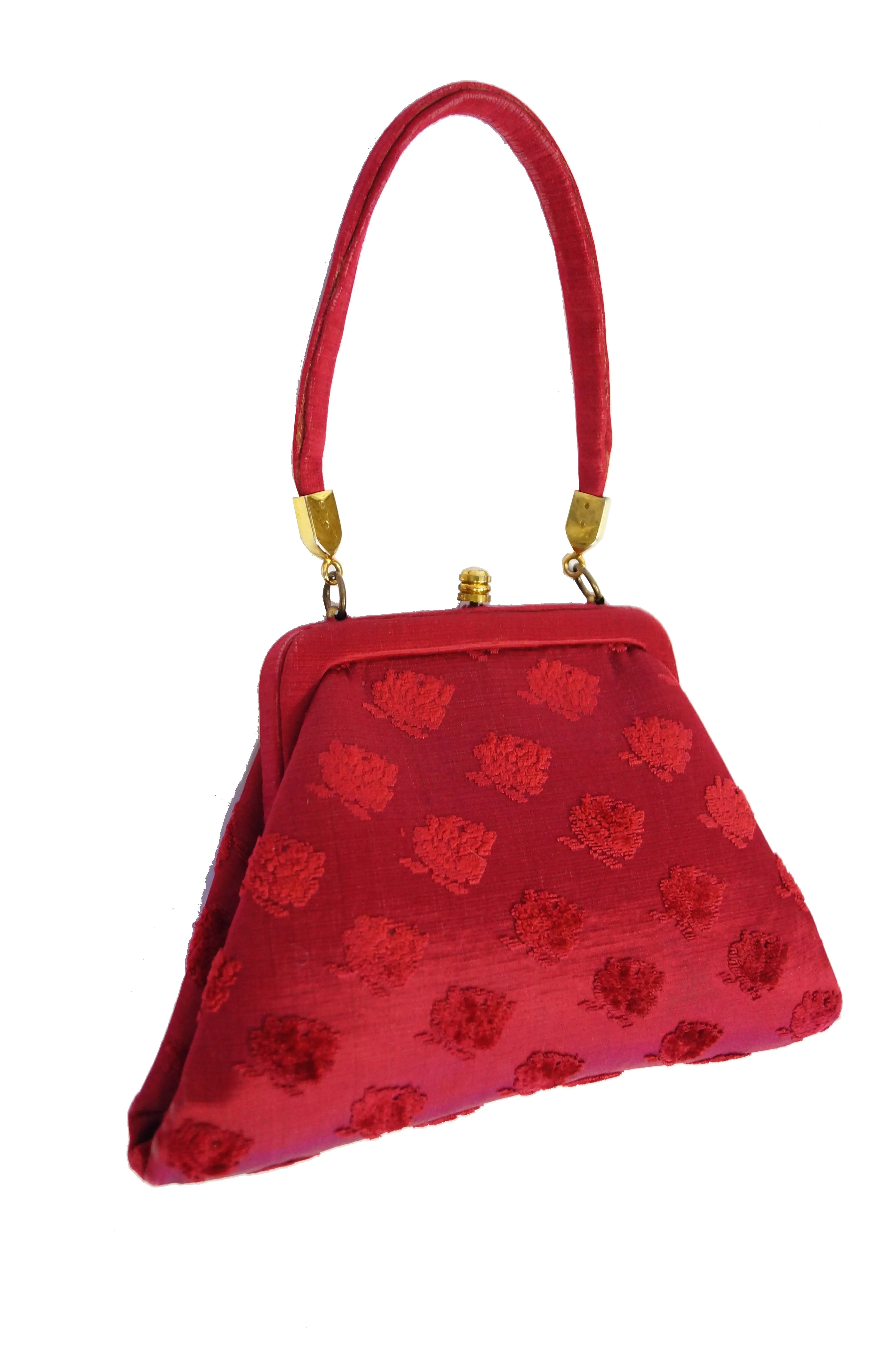 1950s Roberta di Camerino Red Tapestry Evening Bag with Hand Painted Porcelain