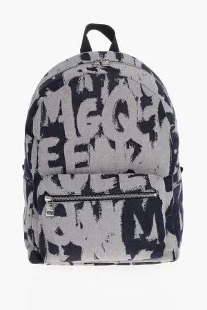 Alexander Mcqueen Jacquard Denim Metropolitan Backpack With Monogram Motif
