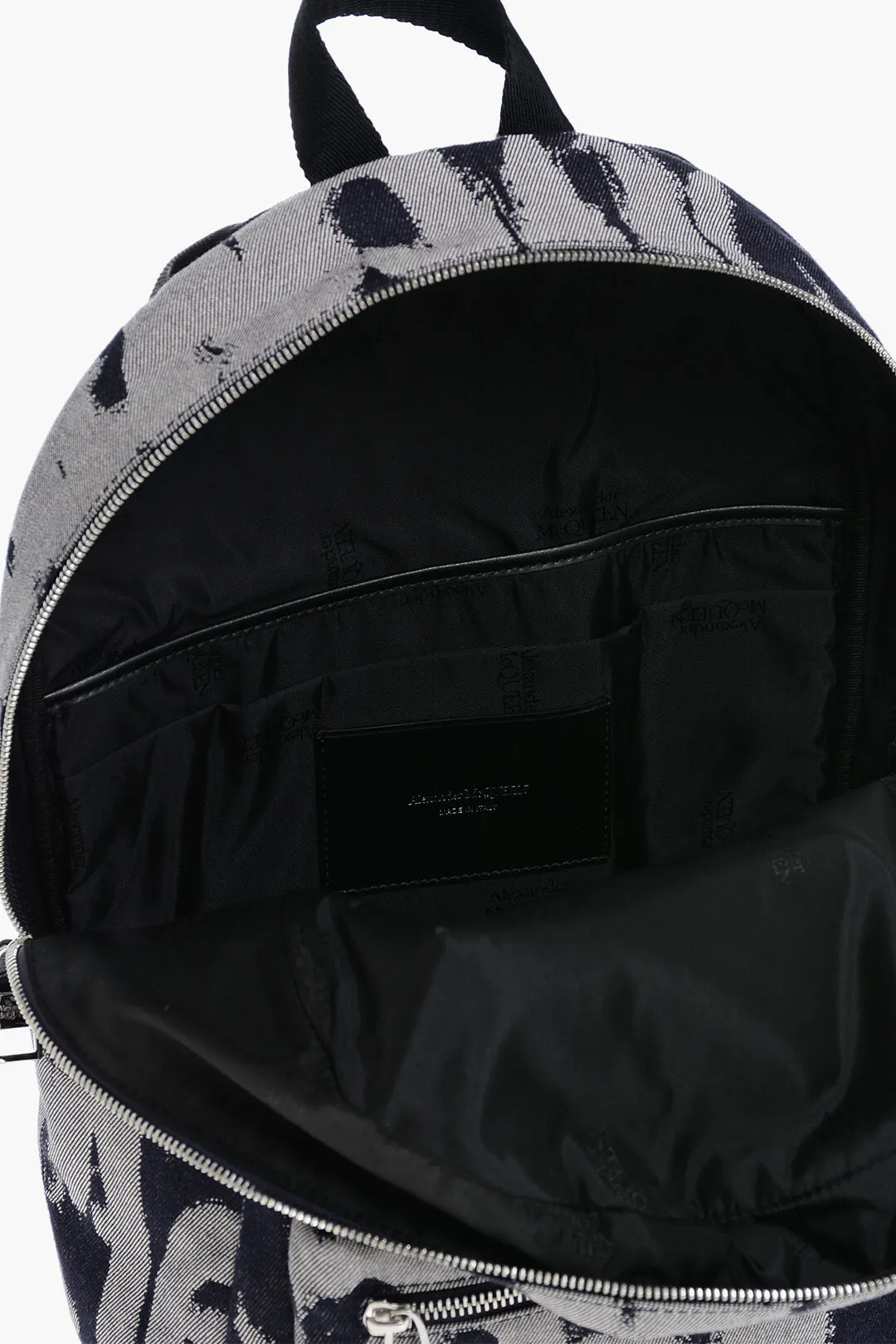 Alexander Mcqueen Jacquard Denim Metropolitan Backpack With Monogram Motif