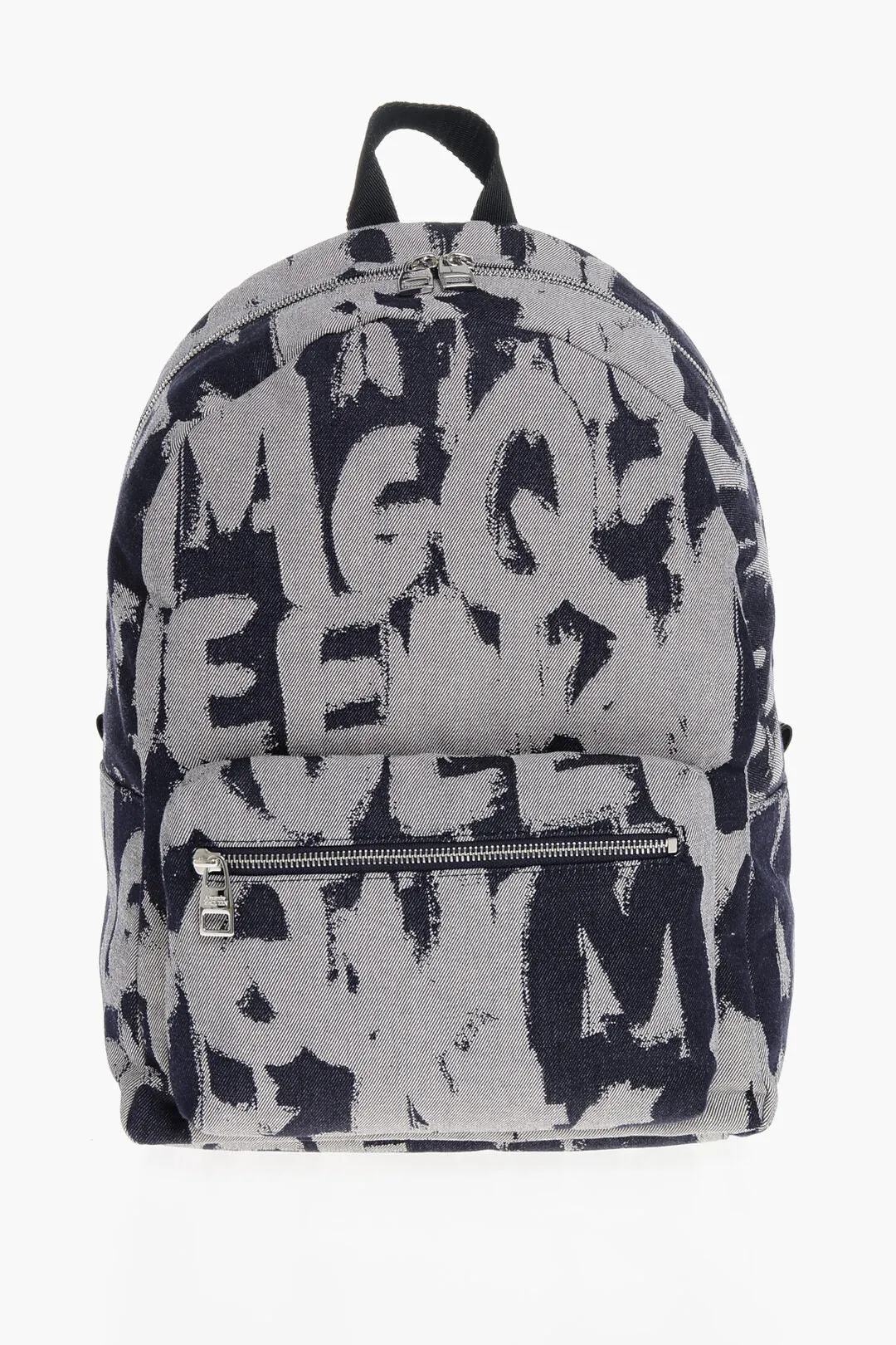 Alexander Mcqueen Jacquard Denim Metropolitan Backpack With Monogram Motif