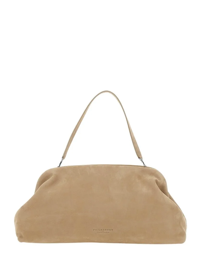 Beige Shoulder Bag With Logo Lettering
