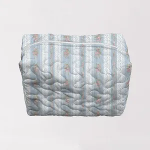 Bella Stripe Blue Quilted Large Makeup Bag