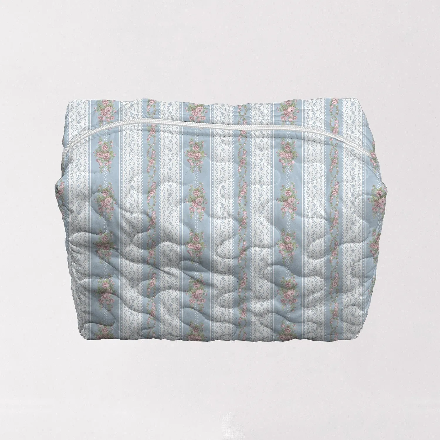 Bella Stripe Blue Quilted Large Makeup Bag