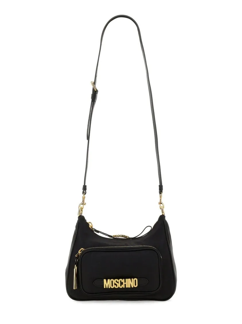 Black Fabric Bag With Logo And Gold-Tone Hardware