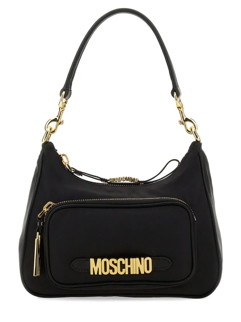 Black Fabric Bag With Logo And Gold-Tone Hardware