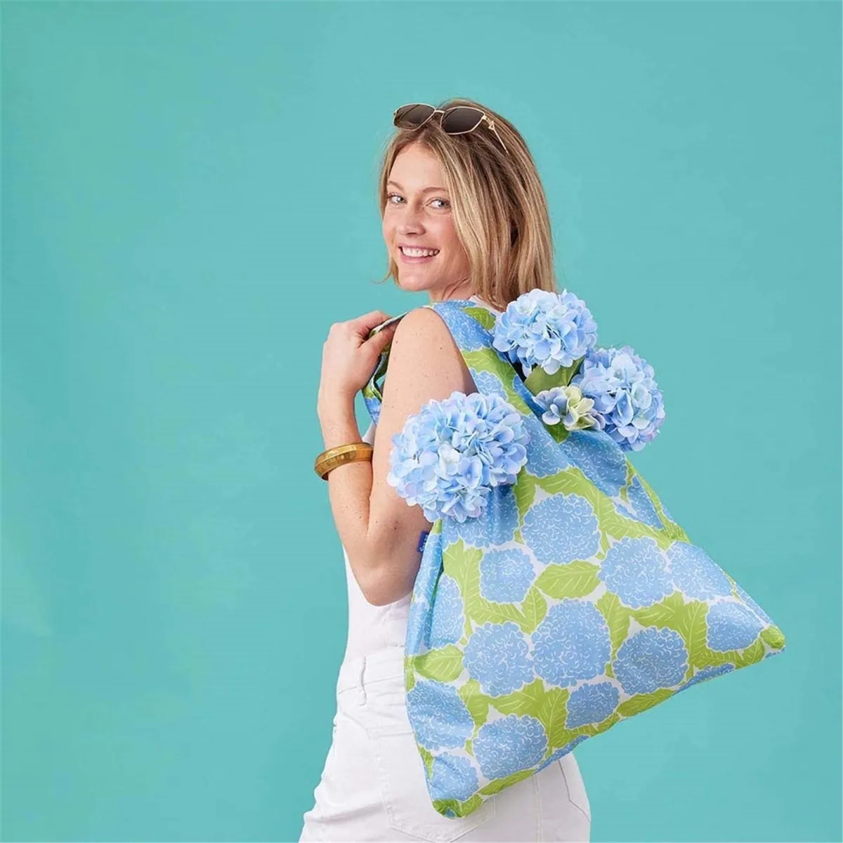 Blue Hydrangea blu Reusable Shopping Bag-Machine washable