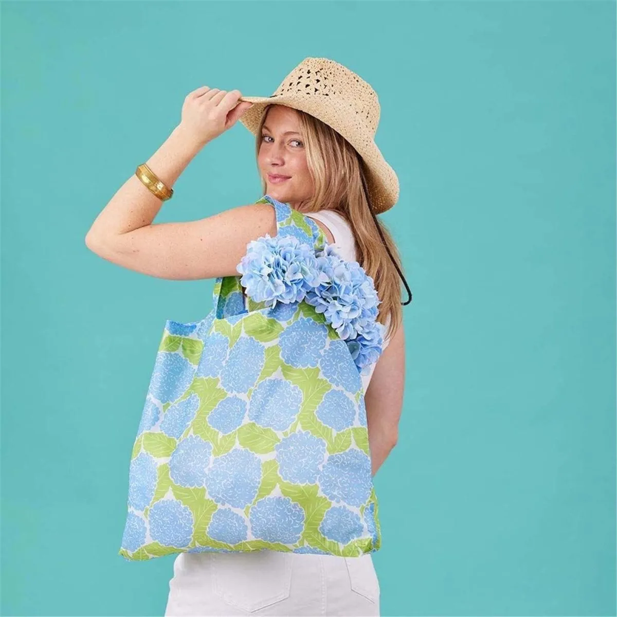 Blue Hydrangea blu Reusable Shopping Bag-Machine washable