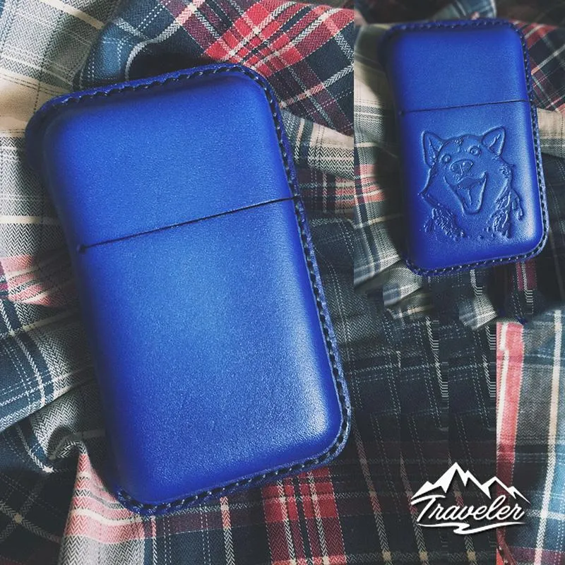 Blue Leather Mens Cigarette Holder Case Vintage Custom Cigarette Case for Men