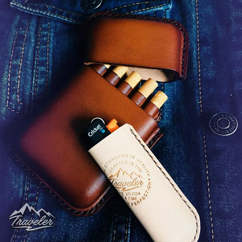 Blue Leather Mens Cigarette Holder Case Vintage Custom Cigarette Case for Men