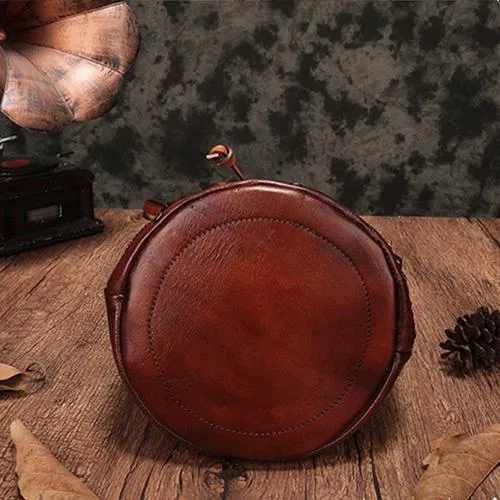 Brown Leather Womens Bucket Handbag Shoulder Bag Studded Western Leather Shoulder Barrel Bag Purse