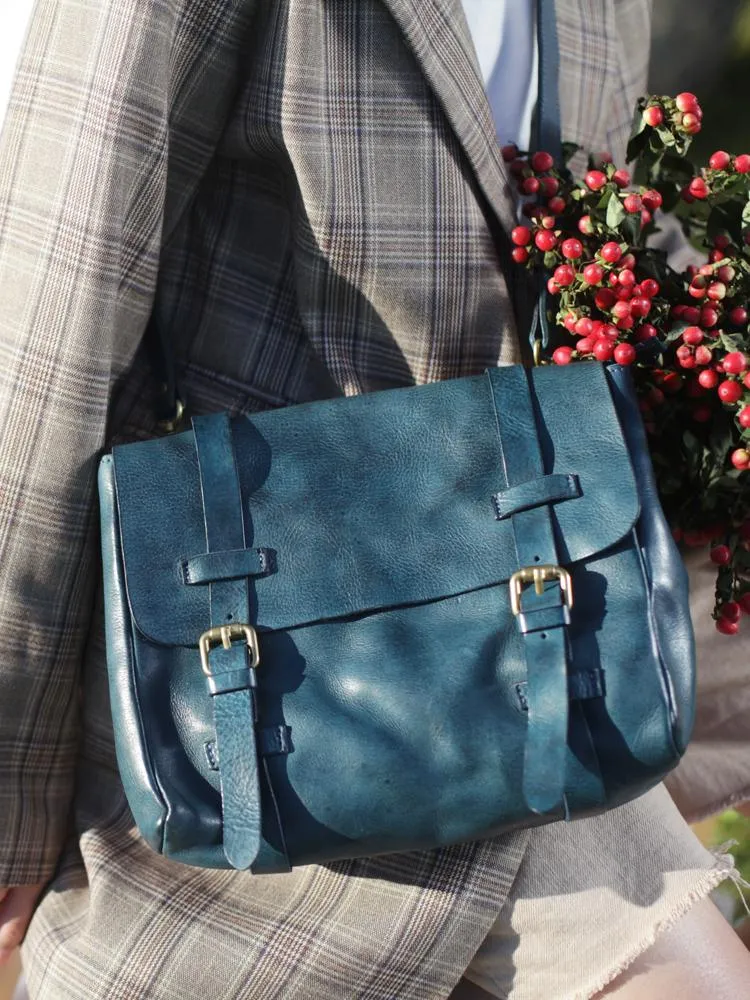 Brown Women's Leather Top Handle Satchel Shoulder Purse Satchel Blue Handbags Crossbody Purse