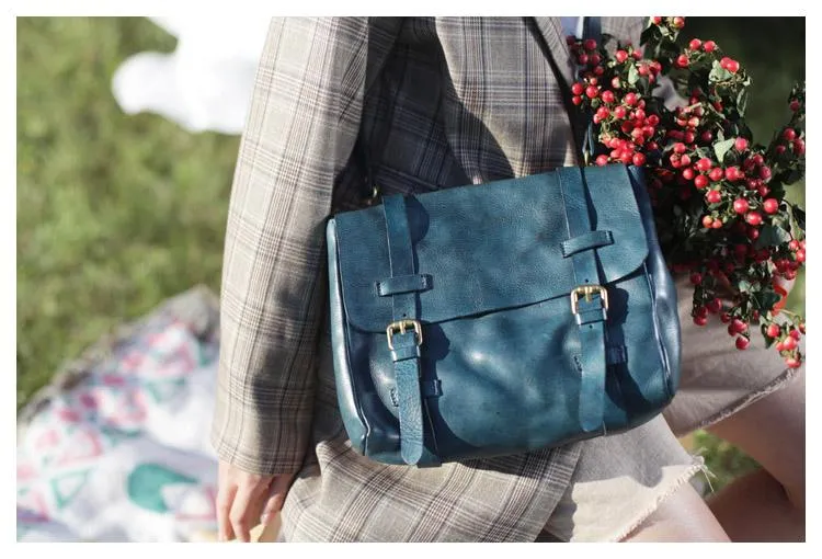 Brown Women's Leather Top Handle Satchel Shoulder Purse Satchel Blue Handbags Crossbody Purse