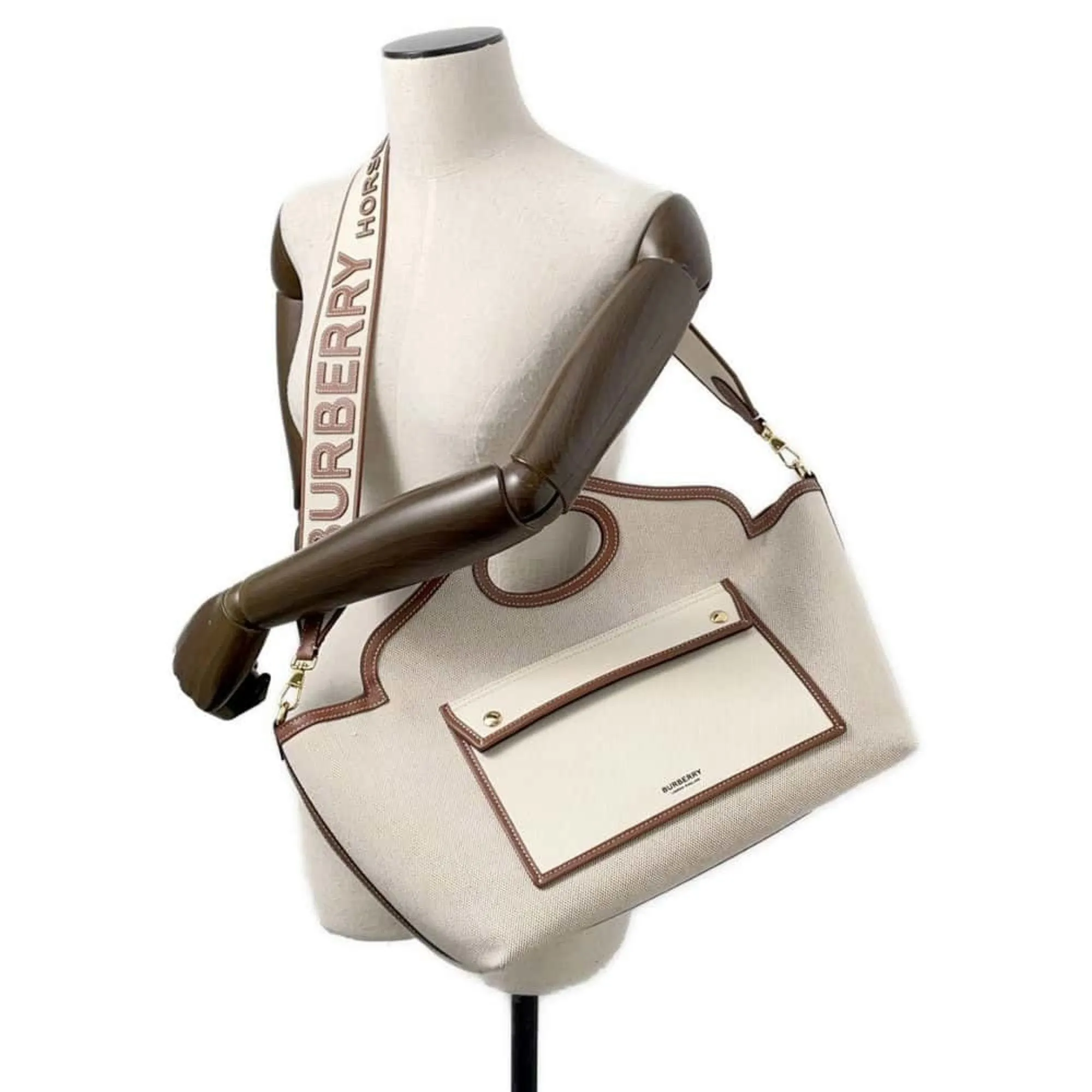 Burberry  Canvas Leather Handbag Shoulder Bag (Pre-Owned)