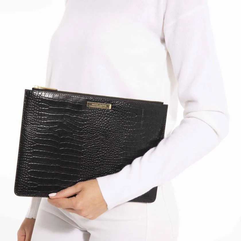 Celine Croc Perfect Pouch Black