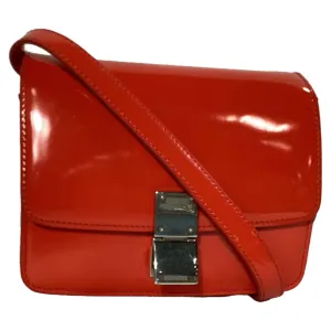 Celine Small Classic Box Shoulder Bag in Red Patent Leather