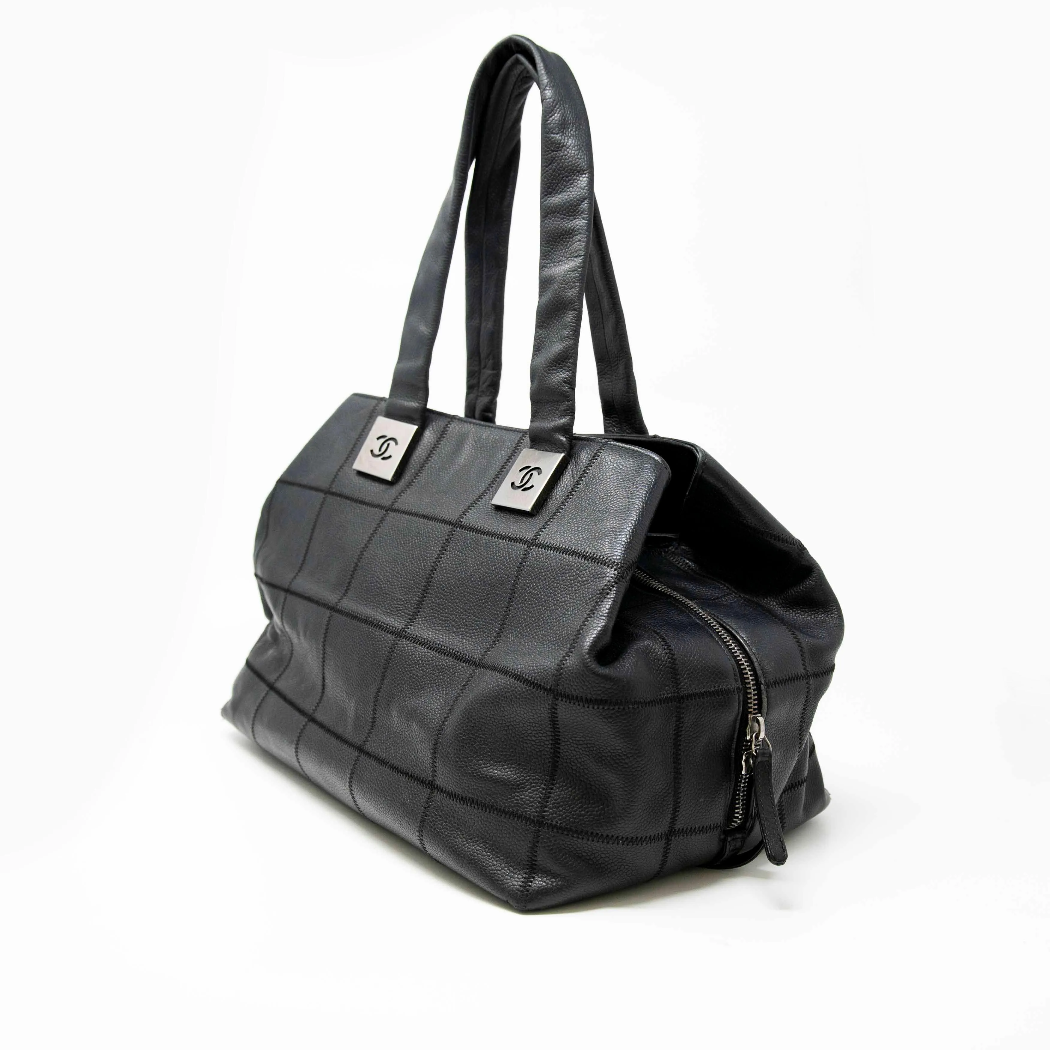Chanel Black Choco Bar Stitched Tote