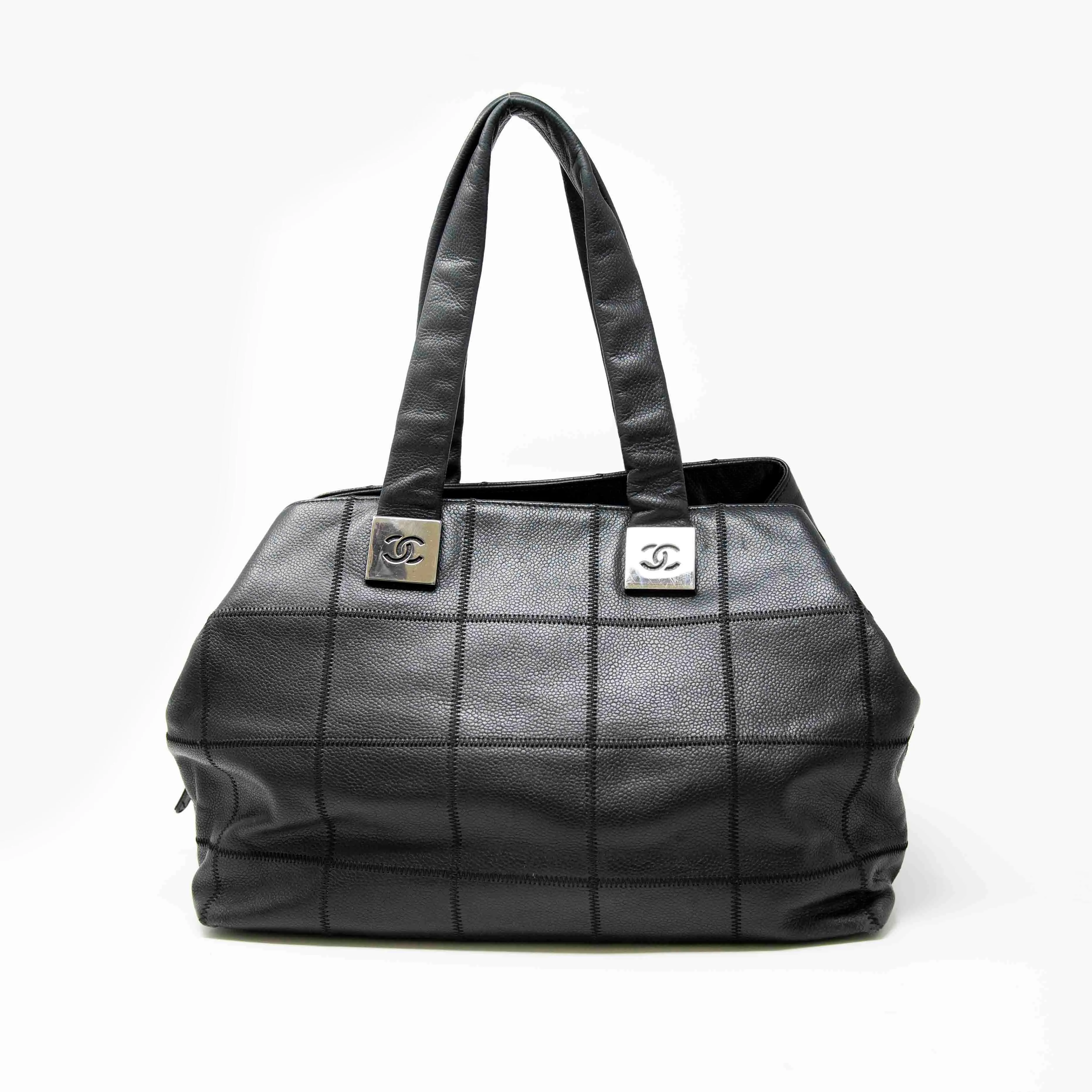 Chanel Black Choco Bar Stitched Tote