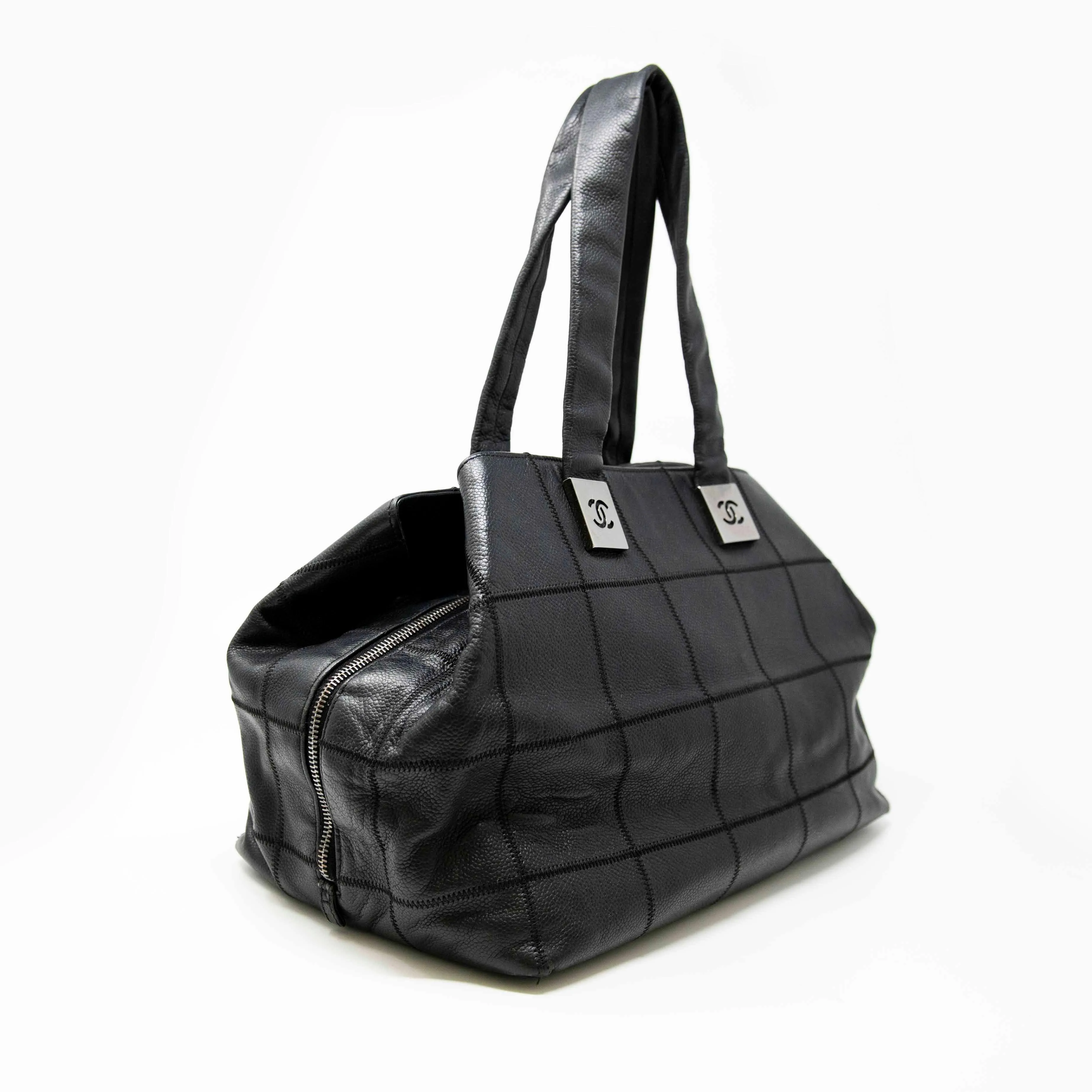 Chanel Black Choco Bar Stitched Tote