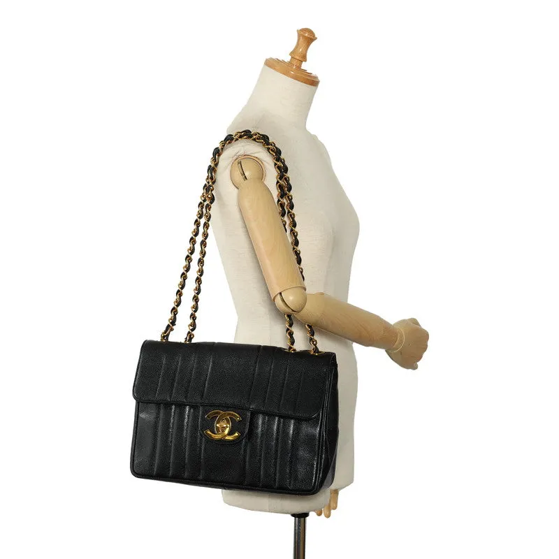 Chanel CC Caviar Vertical Quilted Single Flap Bag Leather Shoulder Bag in Good condition