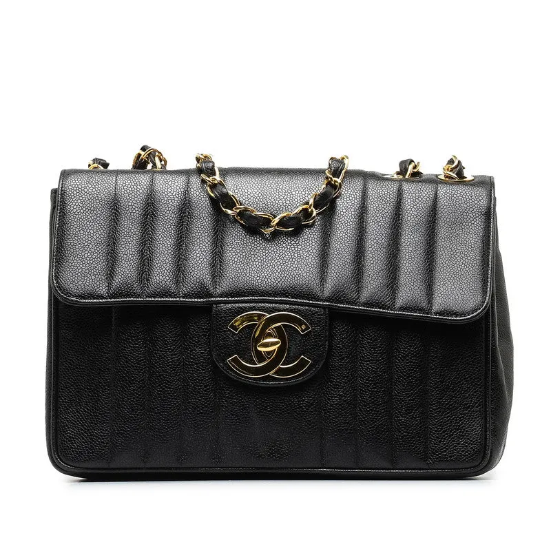 Chanel CC Caviar Vertical Quilted Single Flap Bag Leather Shoulder Bag in Good condition
