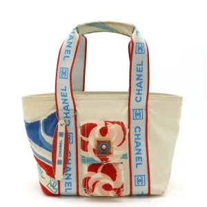 Chanel ivory blue Color Canvas Shoulder Bag Tote Bag (Pre-Owned)