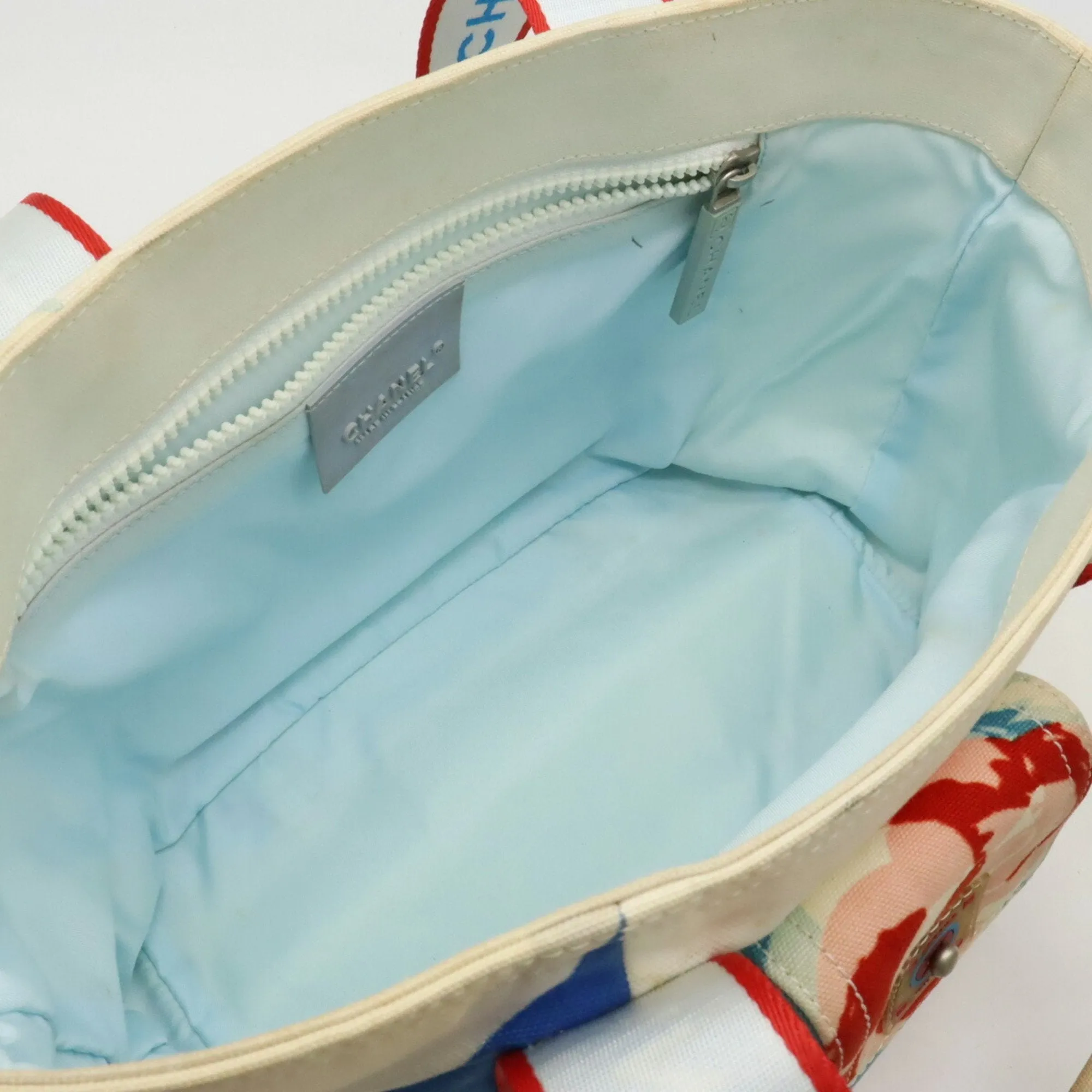 Chanel ivory blue Color Canvas Shoulder Bag Tote Bag (Pre-Owned)