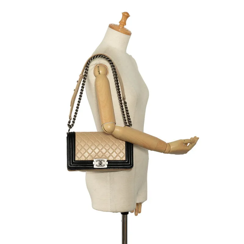 Chanel Leather Le Boy Flap Bag  Leather Shoulder Bag in Good condition