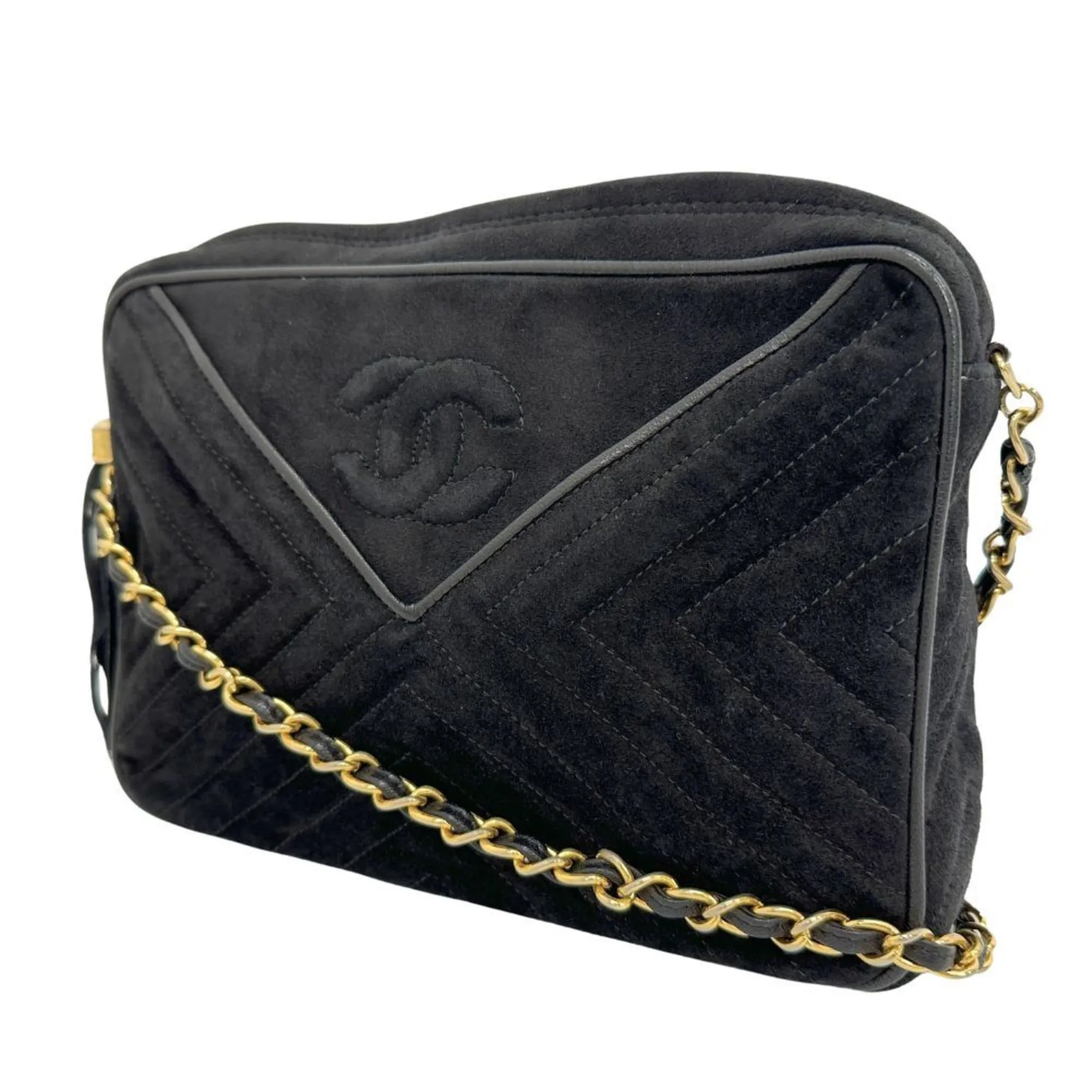Chanel Logo Cc Suede Shoulder Bag (Pre-Owned)