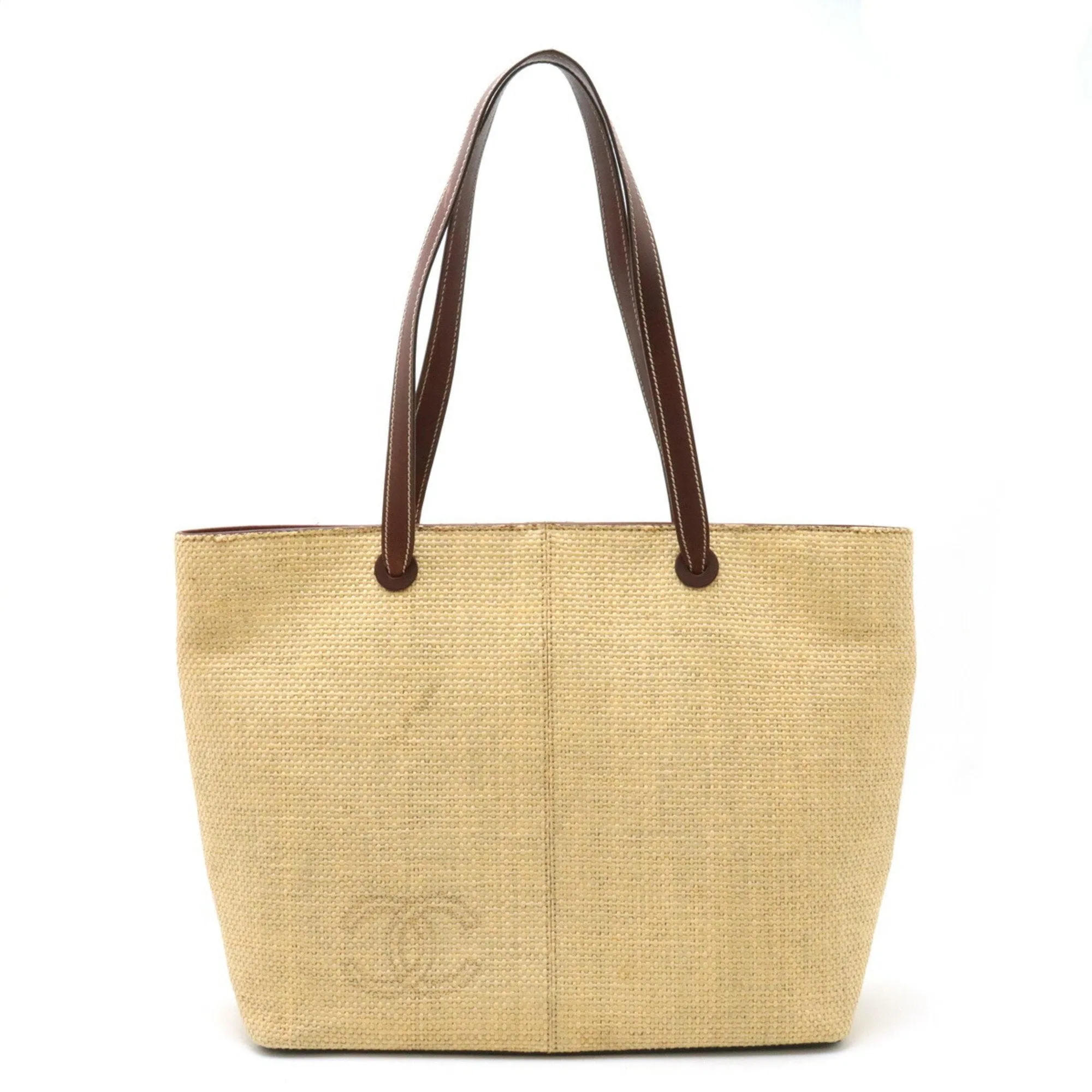 Chanel Straw Leather Shoulder Bag Tote Bag (Pre-Owned)