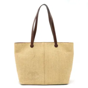 Chanel Straw Leather Shoulder Bag Tote Bag (Pre-Owned)