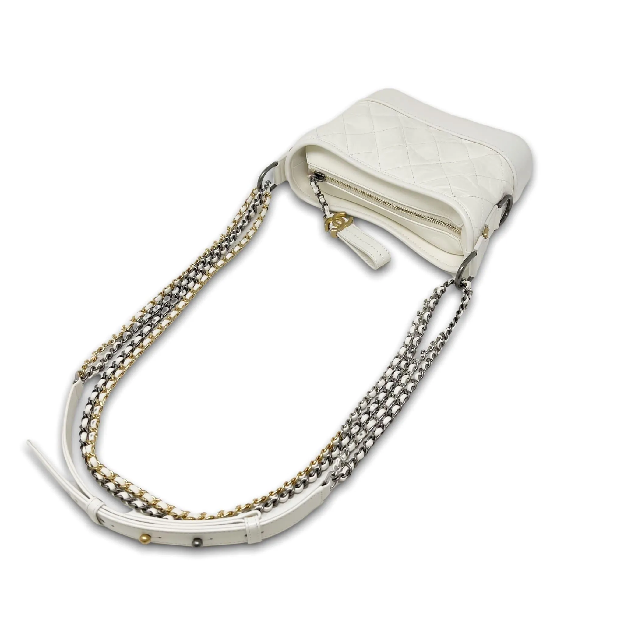 Chanel White Aged Calfskin Small Gabrielle Bag