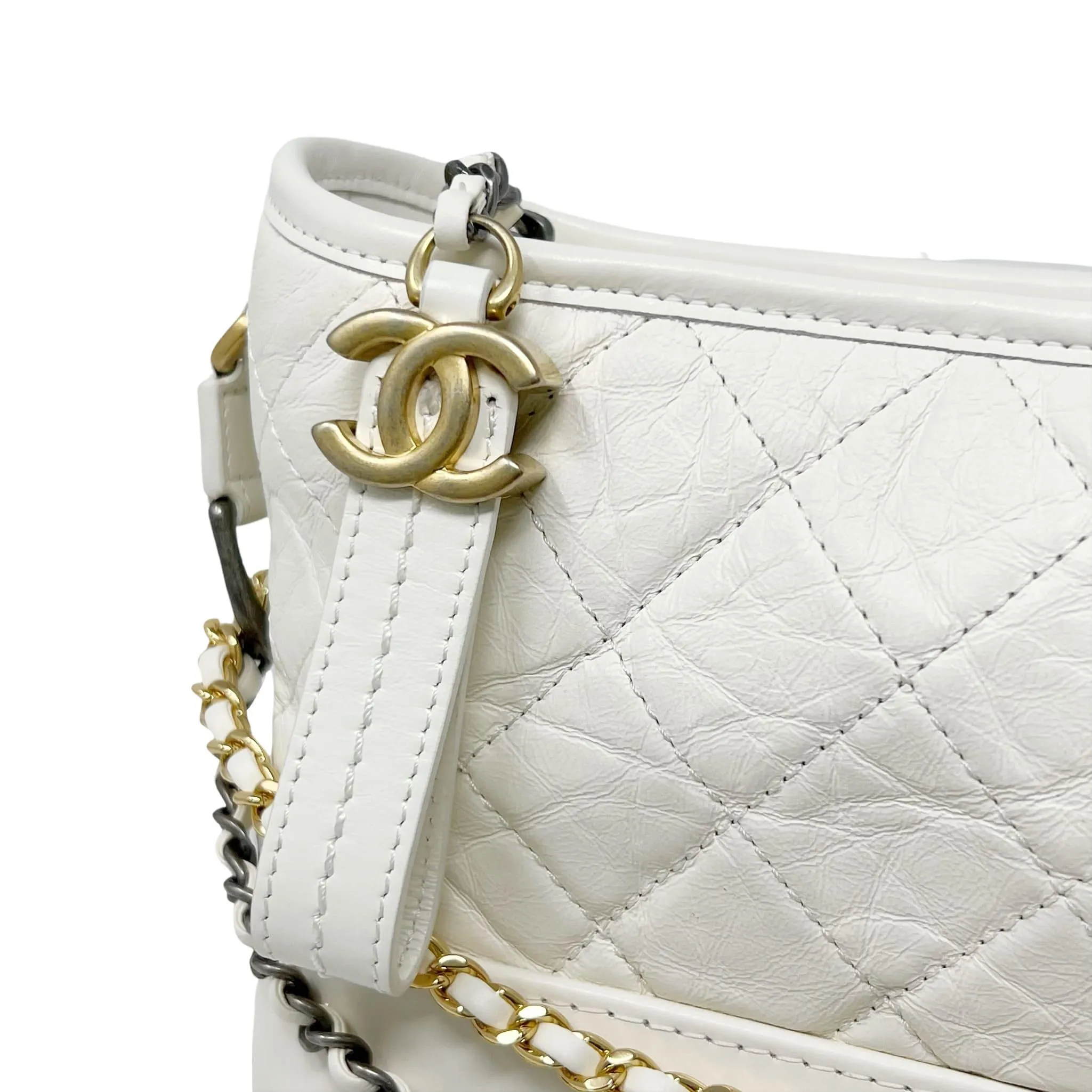 Chanel White Aged Calfskin Small Gabrielle Bag