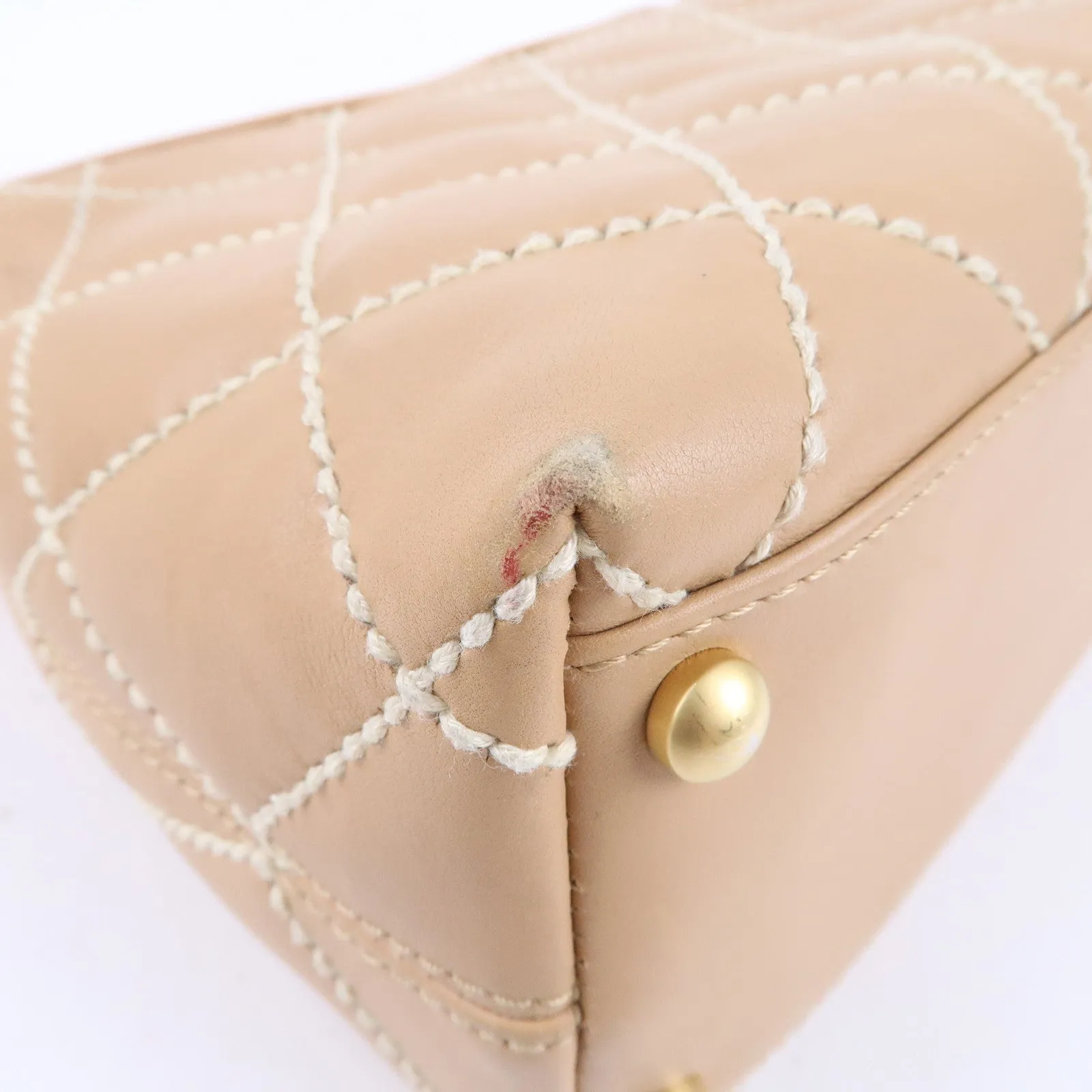 CHANEL Wild Stich Lambskin Shoulder Bag Hand Bag Beige A20663
