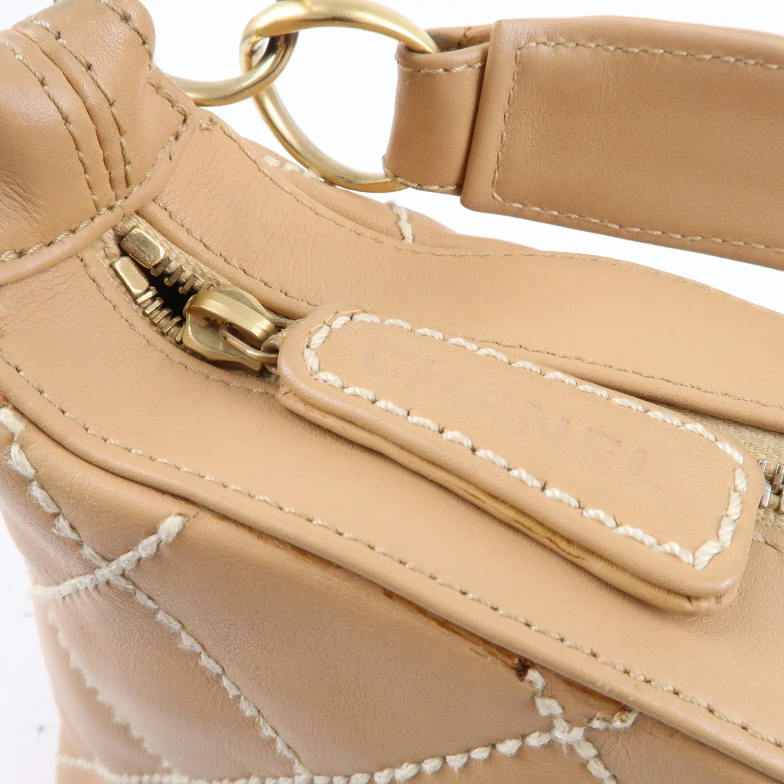 CHANEL Wild Stich Lambskin Shoulder Bag Hand Bag Beige A20663