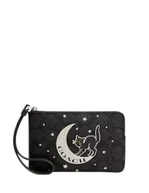 Coach Corner Zip Wristlet In Signature Canvas With Halloween Graphic