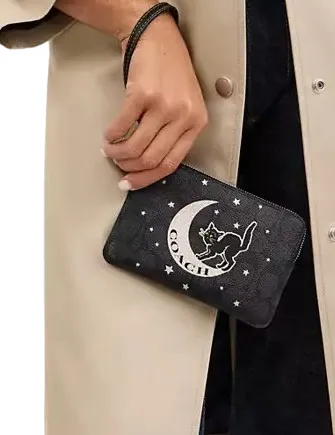 Coach Corner Zip Wristlet In Signature Canvas With Halloween Graphic