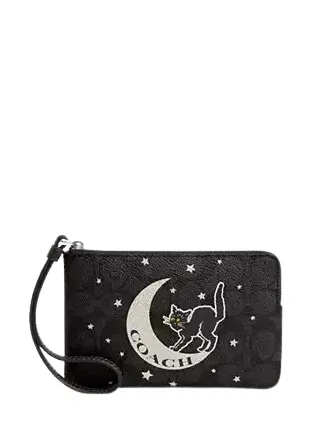 Coach Corner Zip Wristlet In Signature Canvas With Halloween Graphic