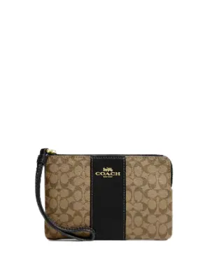Coach Corner Zip Wristlet In Signature Canvas