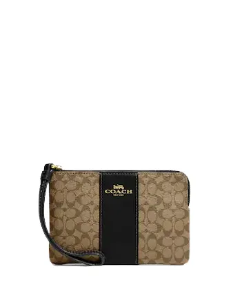 Coach Corner Zip Wristlet In Signature Canvas