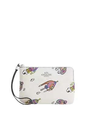 Coach Cosmic Coach Corner Zip Wristlet With Rocket Print