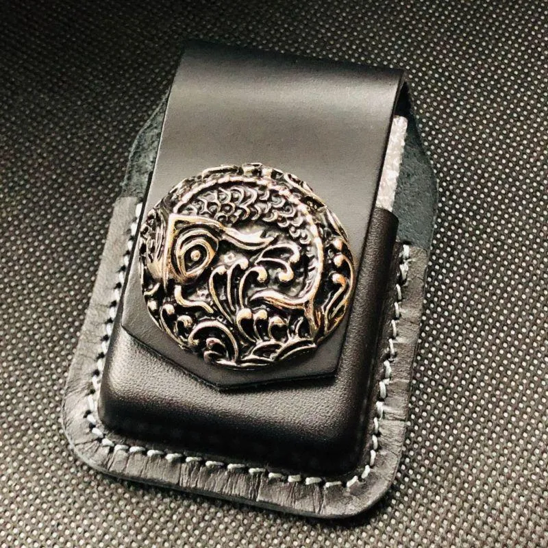 Coffee Handmade Leather Mens Stone Zippo Lighter Holders Lighter Case For Men