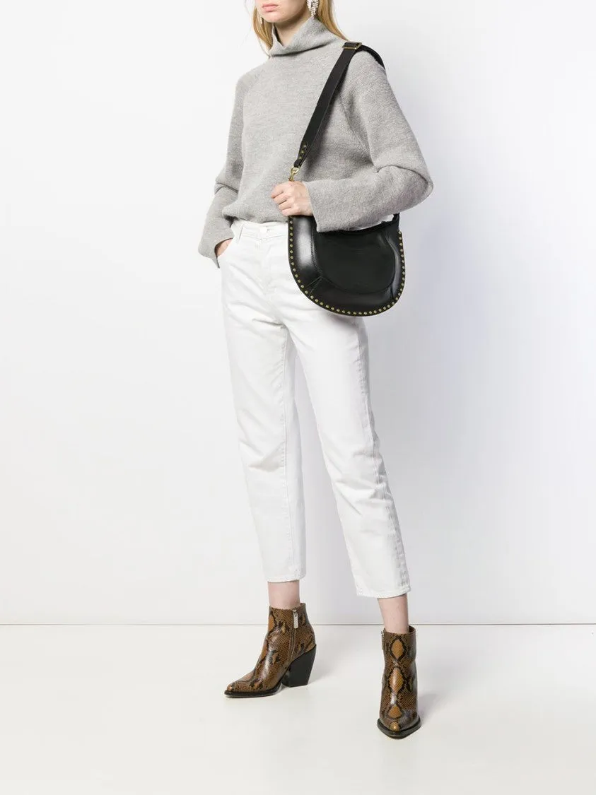 Curved Silhouette Leather Bag With Gold-Tone Stud Detailing