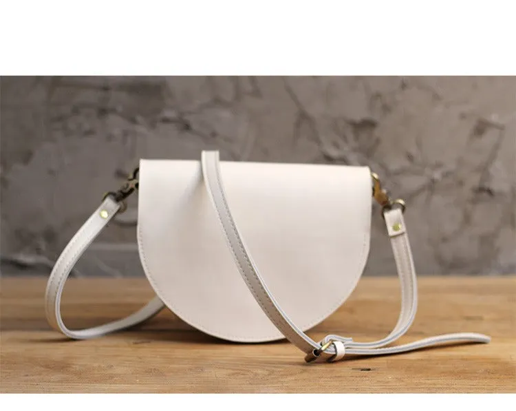Cute White LEATHER Saddle SHOULDER Bag WOMEN Small Saddle Crossbody Purse FOR WOMEN