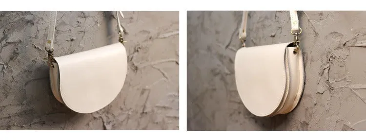 Cute White LEATHER Saddle SHOULDER Bag WOMEN Small Saddle Crossbody Purse FOR WOMEN