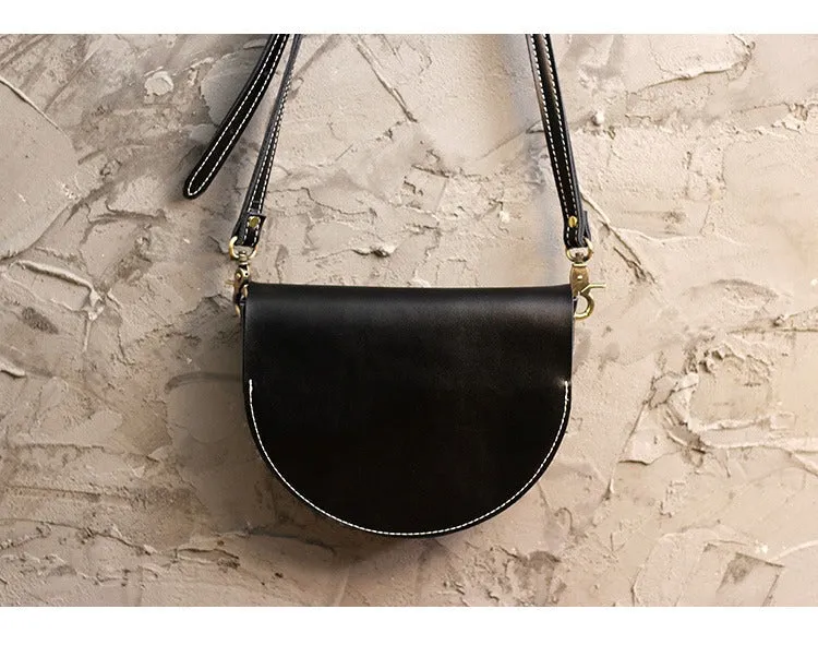 Cute White LEATHER Saddle SHOULDER Bag WOMEN Small Saddle Crossbody Purse FOR WOMEN