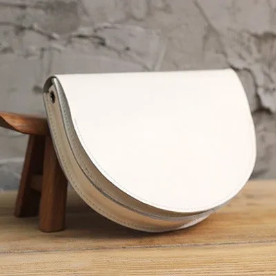 Cute White LEATHER Saddle SHOULDER Bag WOMEN Small Saddle Crossbody Purse FOR WOMEN