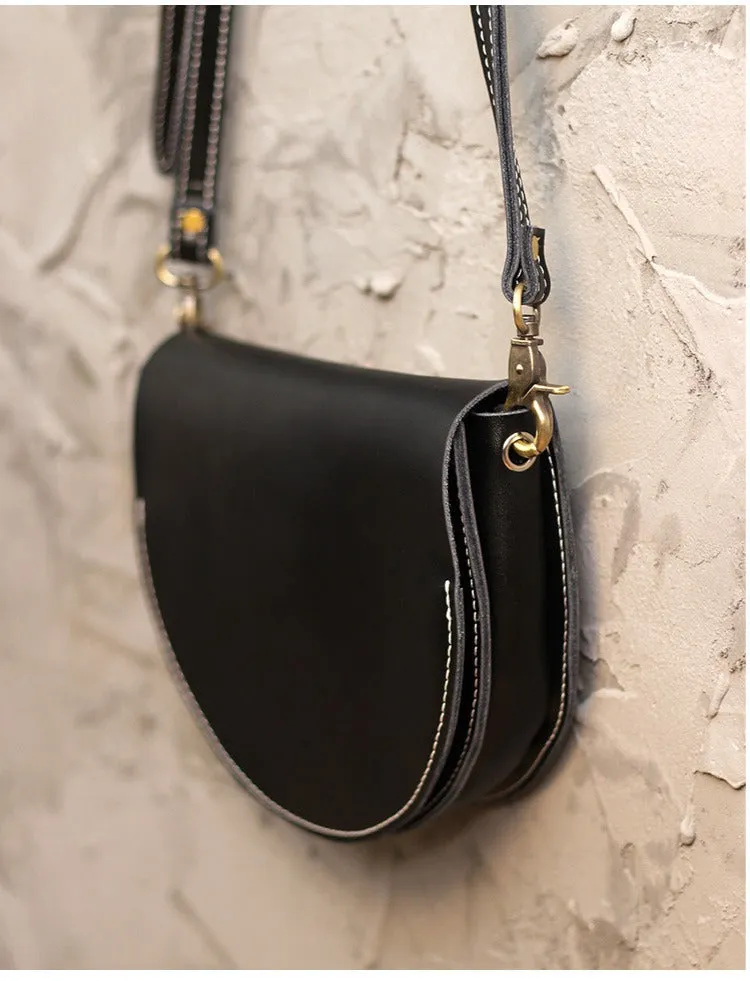 Cute White LEATHER Saddle SHOULDER Bag WOMEN Small Saddle Crossbody Purse FOR WOMEN