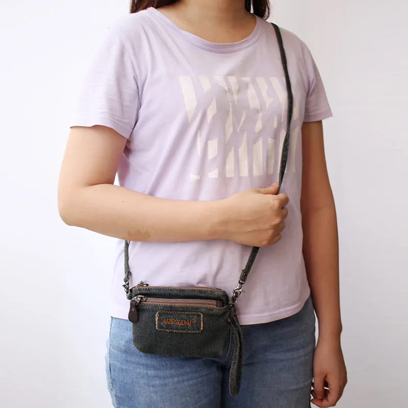 Denim Womens Mini Shoulder Bags Keys Coin Wallet Crossbody Bag Denim Wirstlet Purse